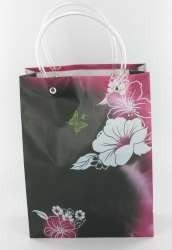 Sac Cadeau / Cabas Noir/Rose/Fleurs Blanches Large (12 pcs)