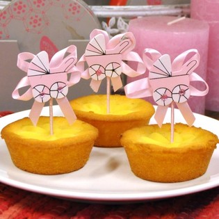 PIC À CUPCAKE NAISSANCE - POUSSETTE ROSE (12 pcs)