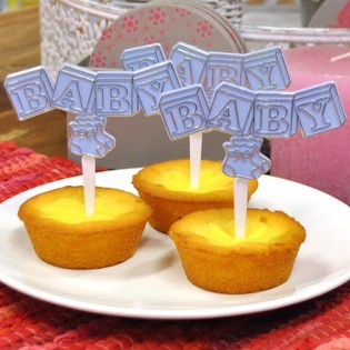 PIC À CUPCAKE NAISSANCE - BLEU BÉBÉ (12 pcs)