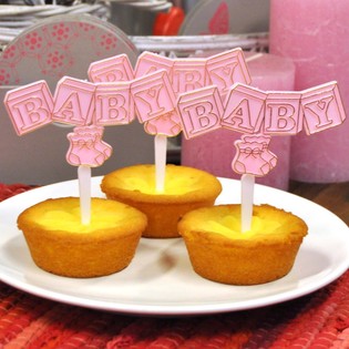 Pique Cupcake de Naissance - Rose B&eacute;b&eacute; (12 pcs)