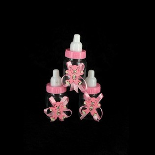 BIBERON DÉCORATIF ROSE AVEC OURSON (12 pcs)