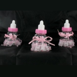 MINI BIBERONS DÉCORATIFS ROSES AVEC FRANGES (6 pcs)