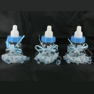Petits Biberons Décoratifs Bleus avec Franges (6 pcs)