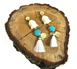 Boucles d'oreilles Turquoise / Crème Bouddha (1 pc)
