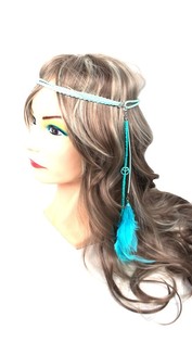 Bandeau élastique avec plumes Turquoise (1 pc)