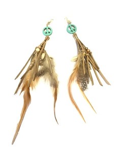 BOUCLES D'OREILLES STYLE IBIZA PEACE & PLUMES CRÈME/TURQUOISE (1 pc)