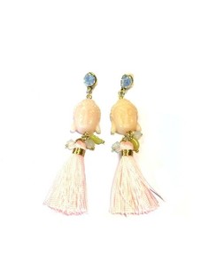 Boucles d'oreilles Style Ibiza Bouddha Blanc Cassé / Rose Tendre (1 pc)