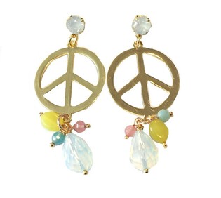 Boucles d'oreilles Style Ibiza Paix Doré Cristal Blanc (1 pc)