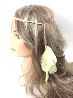 Bandeau Tressé Style Ibiza avec Plumes - Jaune Pastel (1 pc)