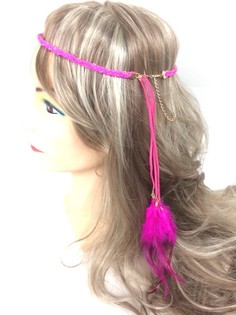 Serre-tête tressé avec plumes fuchsia (1 pc)