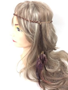 Bandeau de Cheveux Tressé avec Plumes Marron - Style Ibiza (1 pc)