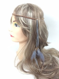 Bandeau tressé avec plumes Gris/Marron (1 pc)