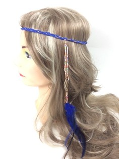 Bandeau tressé avec plumes bleu foncé (1 pc)