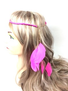 Serre-tête tressé avec plumes fuchsia (1 pc)