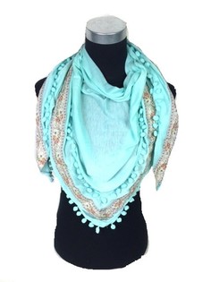 Écharpe Triangle Style Ibiza Menthe à Pompons (1 pc)