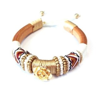 Bracelet Ibiza Marron avec Fleur Dorée (1 pc)