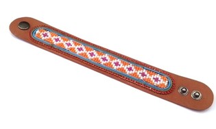 Bracelet en Cuir Aztèque Strass Rouge (1 pc)
