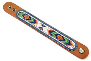 Bracelet en cuir aztèque avec strass bleu clair (1 pc)