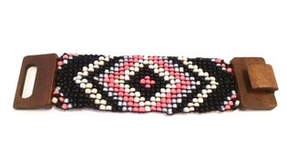 Bracelet Ibiza Style Aztèque Fermoir en Bois Rose/Noir (1 pc)