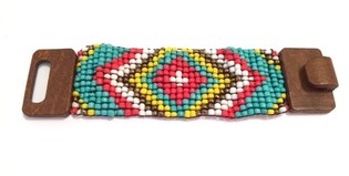 Bracelet Ibiza Aztèque Fermoir en Bois Jaune (1 pc)