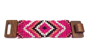 Bracelet Aztèque en Bois Fermoir Fuchsia (1 pc)