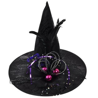 CHAPEAU DE SORCIÈRE DE LUXE AVEC FRANGES ET PLUMES (6 pcs)