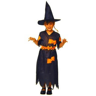 ROBE DE SORCI&Egrave;RE ORANGE/NOIRE POUR ENFANTS - TAILLE 110