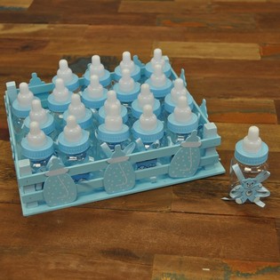 Caisse de D&eacute;coration avec 20 Mini Biberons - Bleu