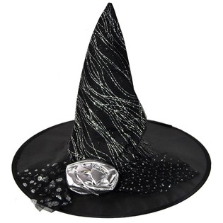 Chapeau de sorcière avec fleur argentée (3 pièces)