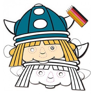 8 Masques &agrave; colorier VIC LE VIKING + Crayons de couleur (12 pcs)
