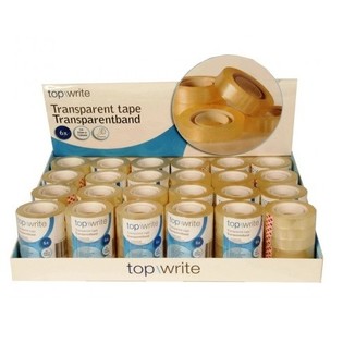 TOPWRITE - 6 ROULEAUX DE RUBAN ADH&Eacute;SIF TRANSPARENT EN PR&Eacute;SENTOIR (24 SETS DE 6)
