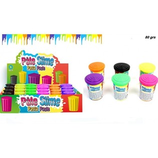 SLIME COLOR&Eacute; EN BARIL (80 GRAMMES) EN PR&Eacute;SENTOIR (24 pcs)