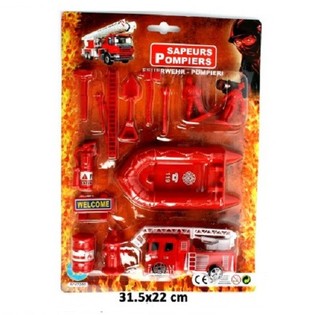 Camion de Pompier à Rétrofriction + Coffret de Jeu de Pompier complet (24 pcs)