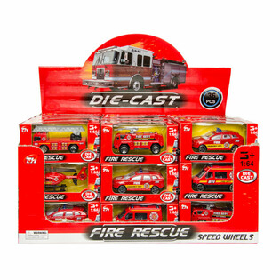 MIX DE VÉHICULES DE POMPIERS EN MÉTAL EN PRÉSENTOIR (36 pcs)