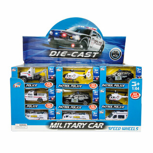 MIX VÉHICULES DE POLICE EN MÉTAL EN PRÉSENTOIR (36 pcs)