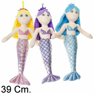 Grande poupée sirène en peluche 39 cm - Couleurs assorties (12 pcs)