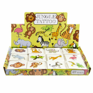 Tatouages Fun - Pr&eacute;sentoir Animaux de la Jungle (48 Packs)