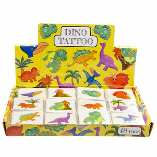 TATOUAGES RIGOLOS - MODÈLE : DINOSAURE, chaque pack 12x Tatouages (48 pcs.)