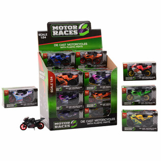 MOTO SUPER SPORT DIE CAST, ÉCHELLE 1:24 EN PRÉSENTOIR (24 pcs)