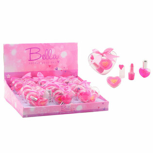 Coffret de maquillage Bella 3 pièces pour enfants en forme de cœur sur présentoir (18 pièces)