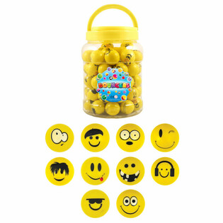 Balles Rebondissantes Smiley Funny Faces Ø3,3cm en Pot (72 pcs)