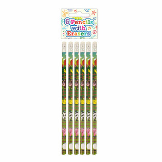 Lot de 6 Crayons et Gommes Animaux de la Ferme - Présentoir (24 Sets)