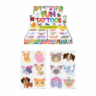 Tatouages Éphémères Chats & Chiens (Présentoir de 96 pièces)