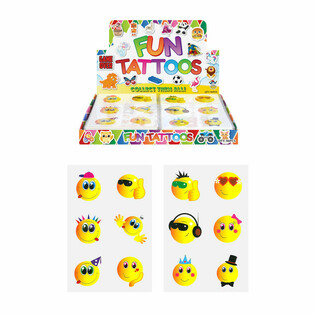 Tatouages Éphémères Smiley en Présentoir (96 pièces)