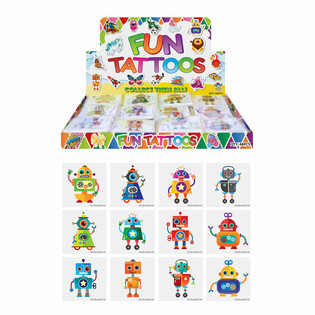 Tatouages Éphémères Robot - Paquets de 12 en Présentoir (48 pcs)