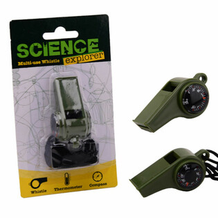 SIFFLET DE SURVIE SCIENCE EXPLORER AVEC BOUSSOLE ET THERMOMÈTRE (24 pcs)