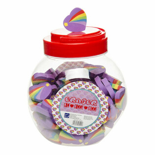 Gomme C&oelig;ur Arc-en-Ciel en Pot (100 pcs)