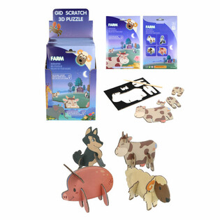 PRÉSENTOIR PUZZLES 3D À GRATTER - ANIMAUX DE LA FERME (18 pièces)