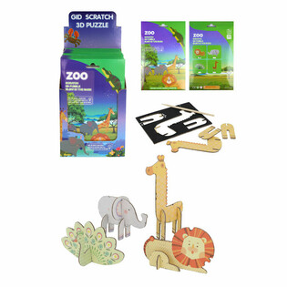 Puzzle à gratter 3D Animaux du Zoo (Display 18 pièces)