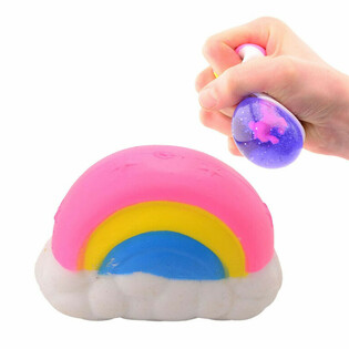 Balle anti-stress Licorne Arc-en-ciel en Pr&eacute;sentoir (12 pi&egrave;ces)